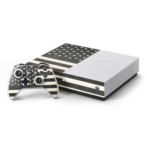 Black & White USA Flag Xbox One S Console and Controller Bundle Skin